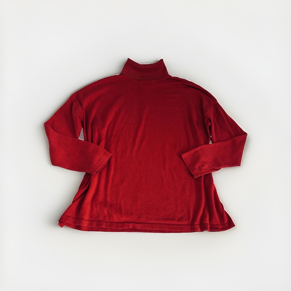 J Jill Red Knit Turtleneck Sweater L Petite Silk Cotton Lightweight Pullover